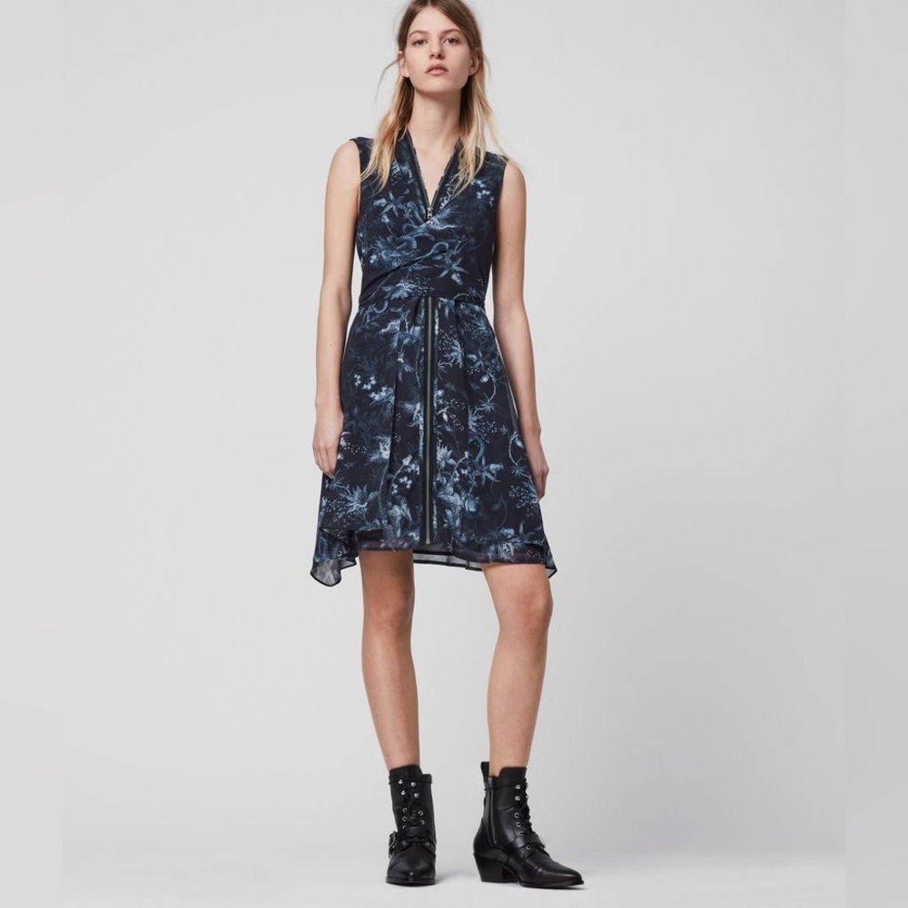 New! All Saints Jayda Evolution Blue Floral Dress 💙 🦋 XS - Picture 4 of 16